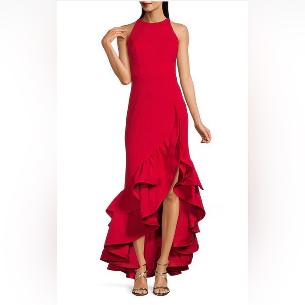 Elegant Red Ruffle Hem Dress Betsy & Adam